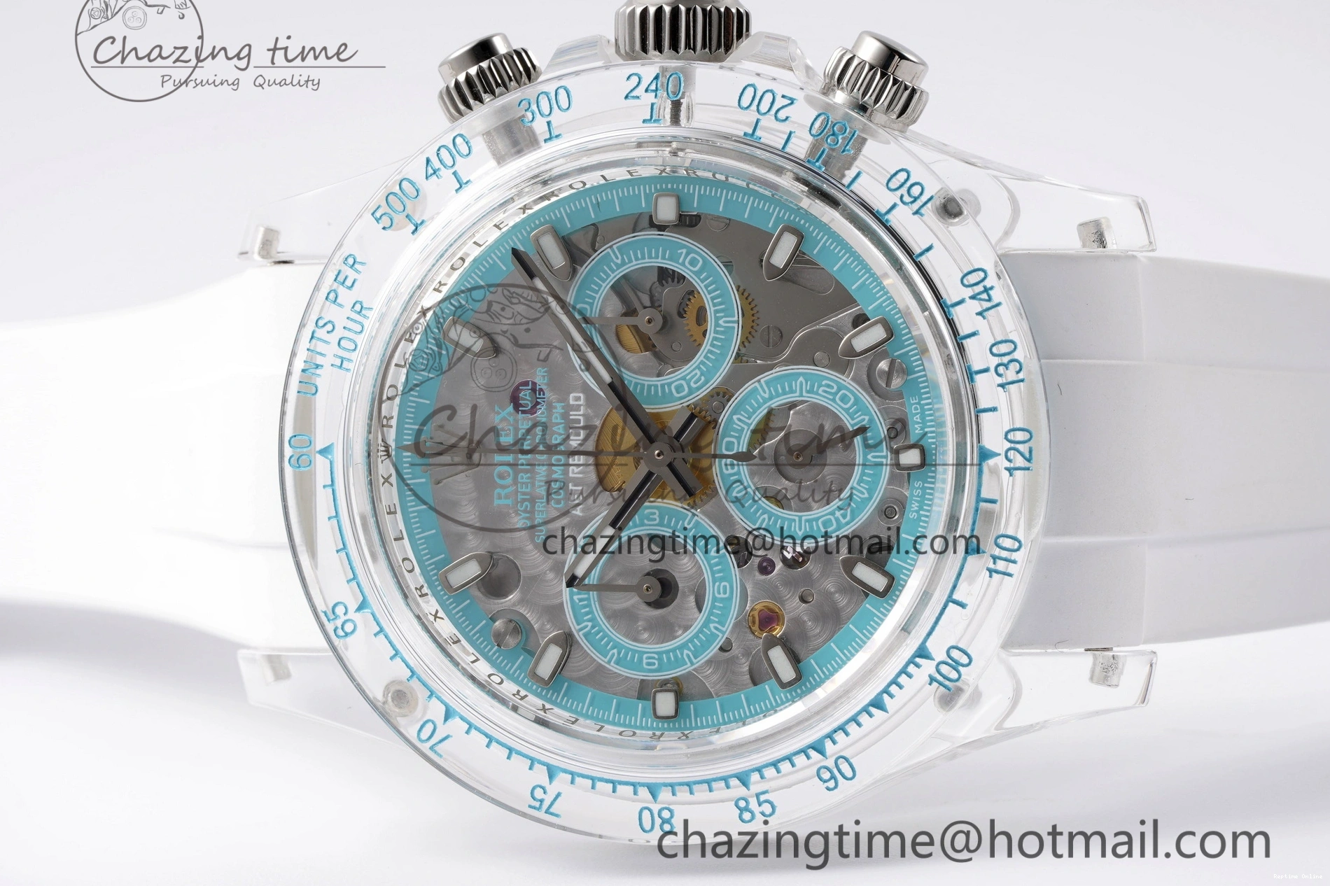 1221 Daytona Transparent IPK Best Edition Transparent Blue Dial on White Rubber Strap SA HighQuality 1969